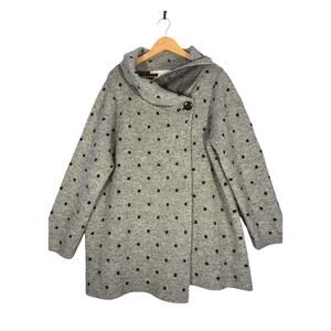 Max Studio Woman Gray Wool Blend Cardigan Size 1X Cowl Neck Long Sleeve